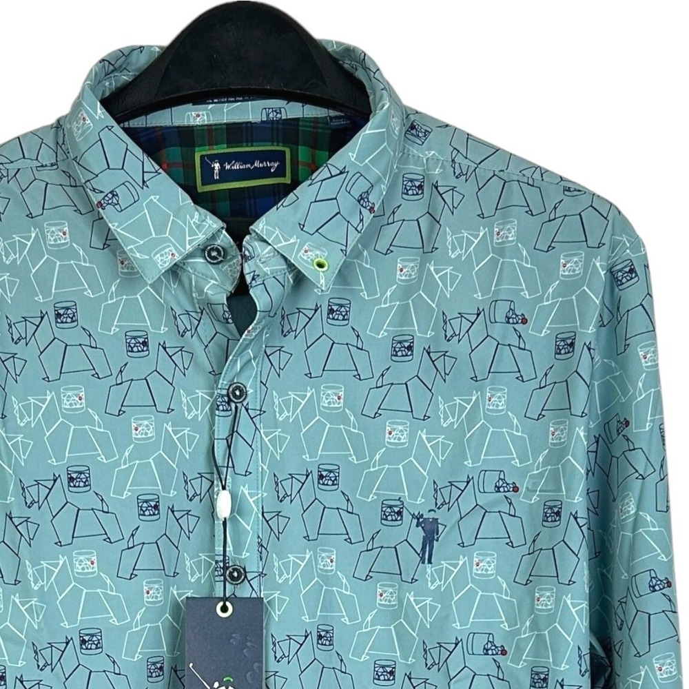 NEW William Murray SCOTCH BLEND Button Down Mens Large Blue Origami Dog Print